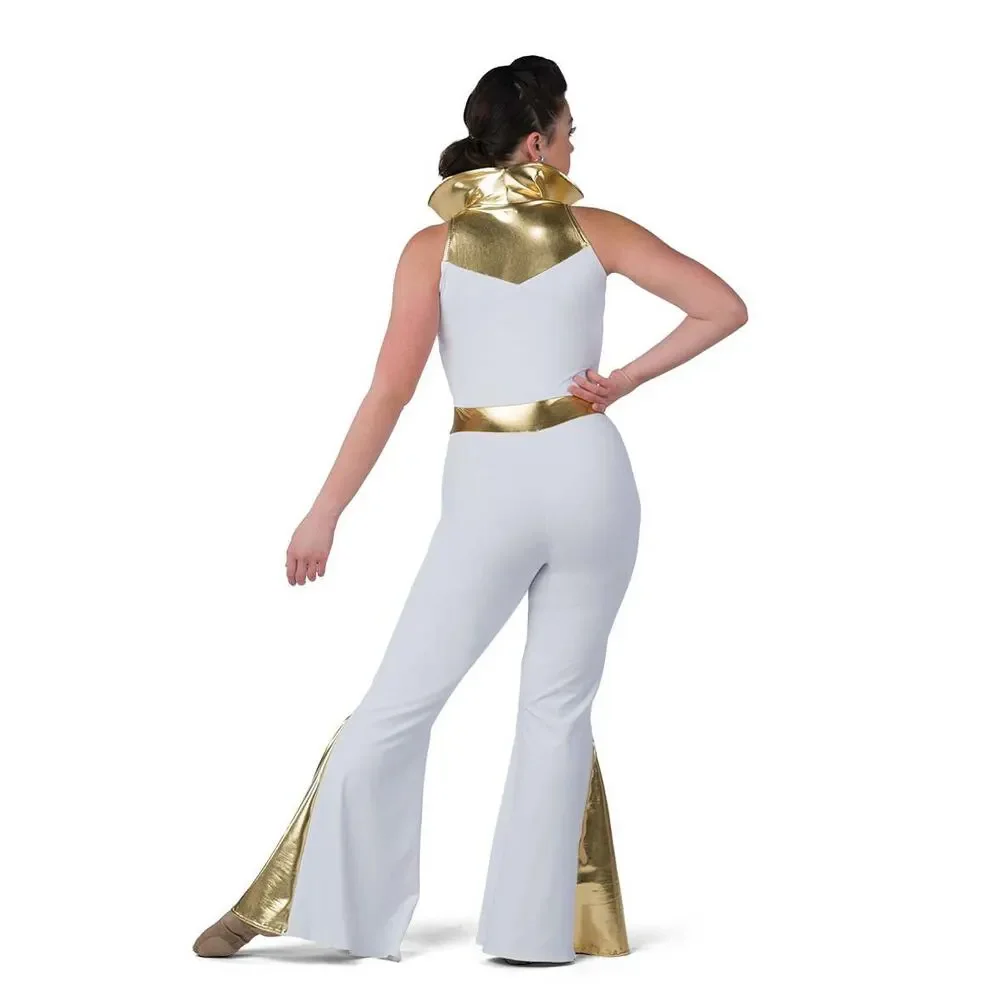 Pre-Owned Dance Costume AWCT 24292 Large Child White Jumpsuit Jazz Tap Rhinesto